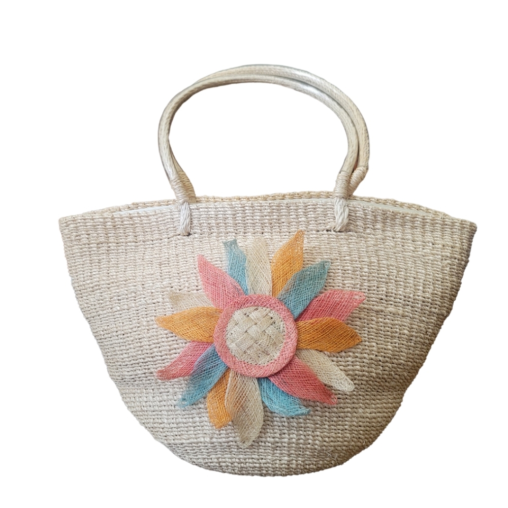 Summer Straw Beach Bag with Sunflower Woven Handmade Rattan Handbag in B…